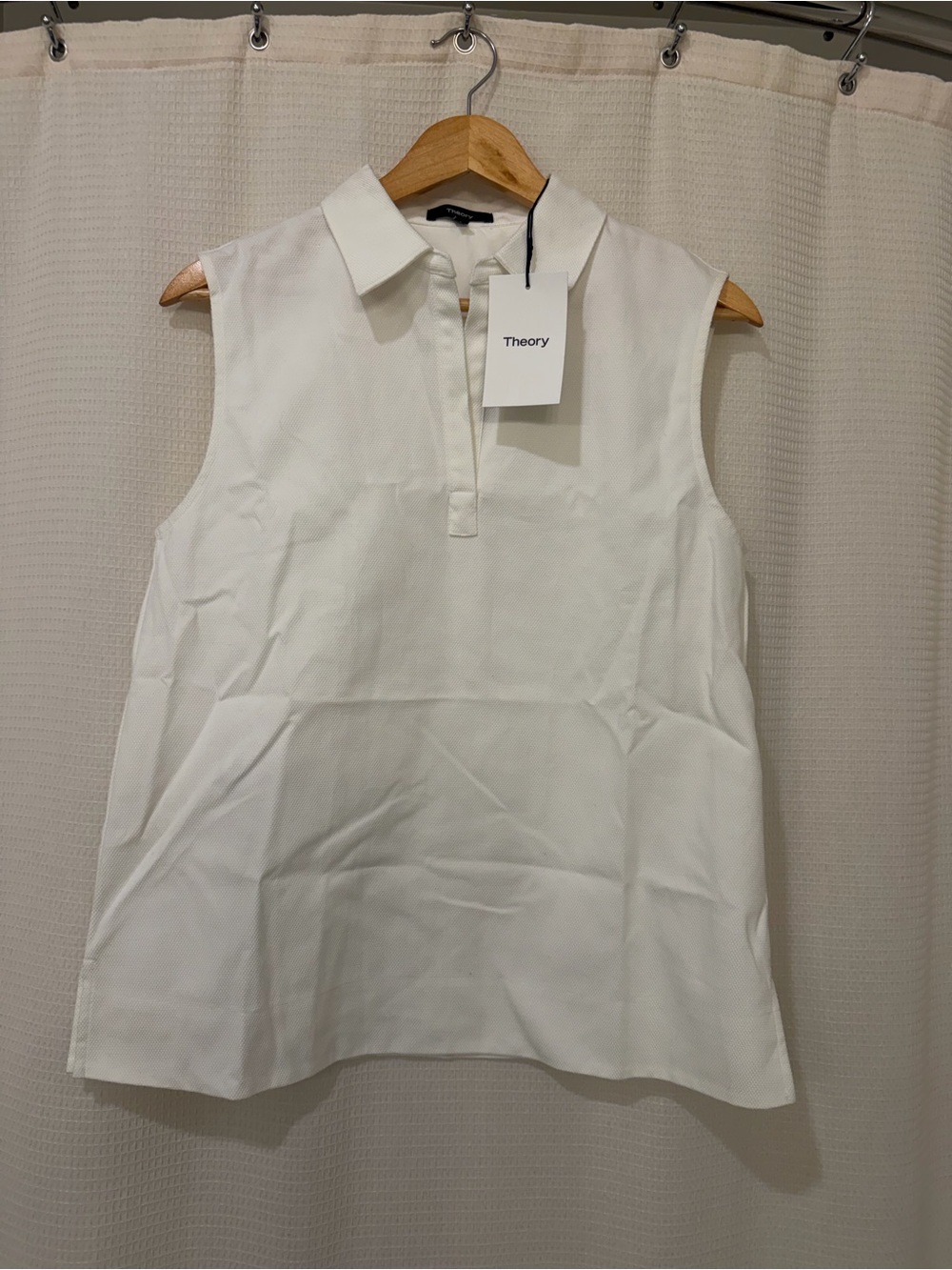Theory Sleeveless Polo Shell Size S White Cotton Stretch Pique Top NWT $245